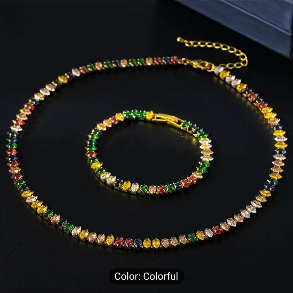 🎉🎉NEW🎉🎉 STUNNING!! Marquise Cut MULTI-COLOR CZ Necklace in GOLD Plating